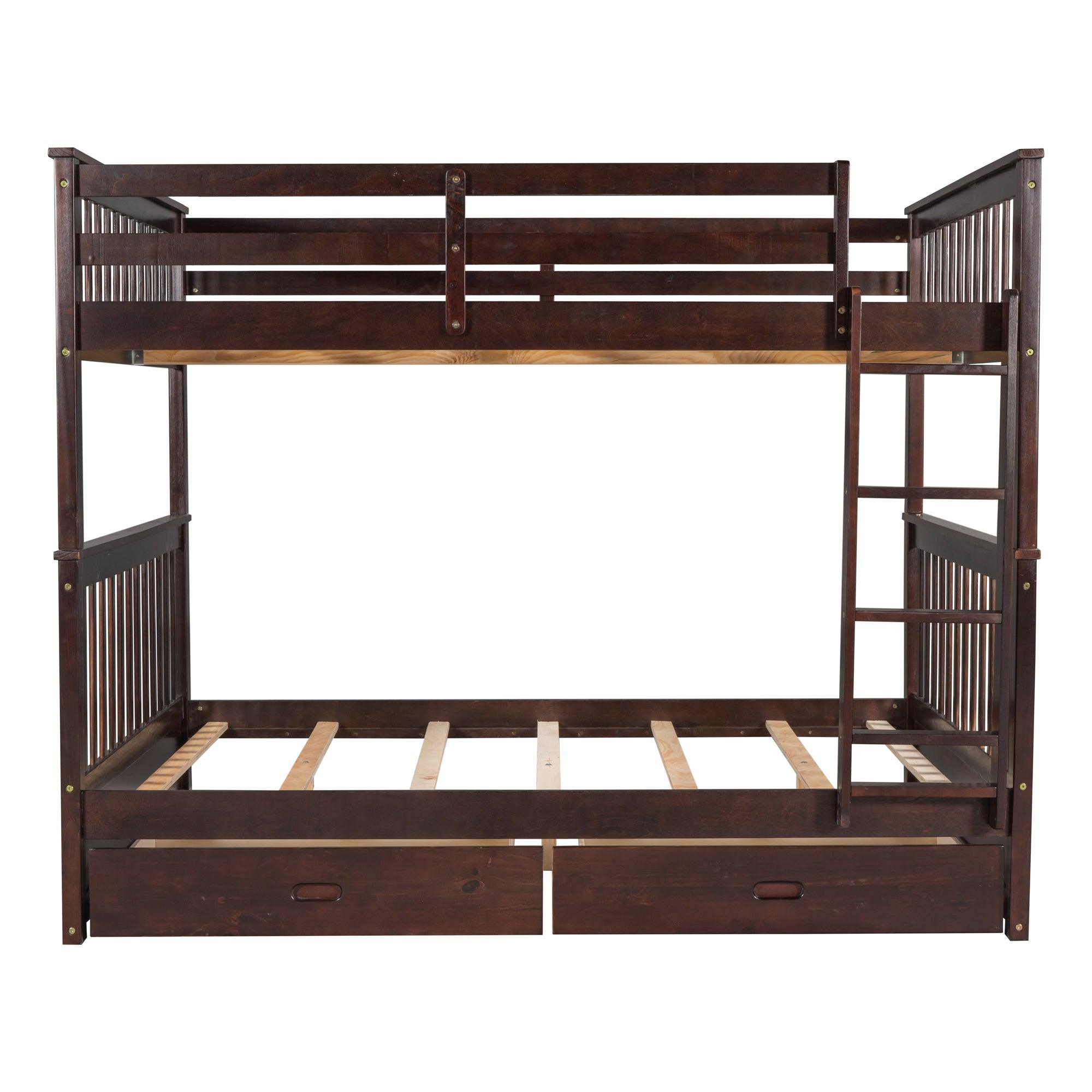 Full-Over-Full Bunk Bed with Ladders and Two Storage Drawers (Espresso)