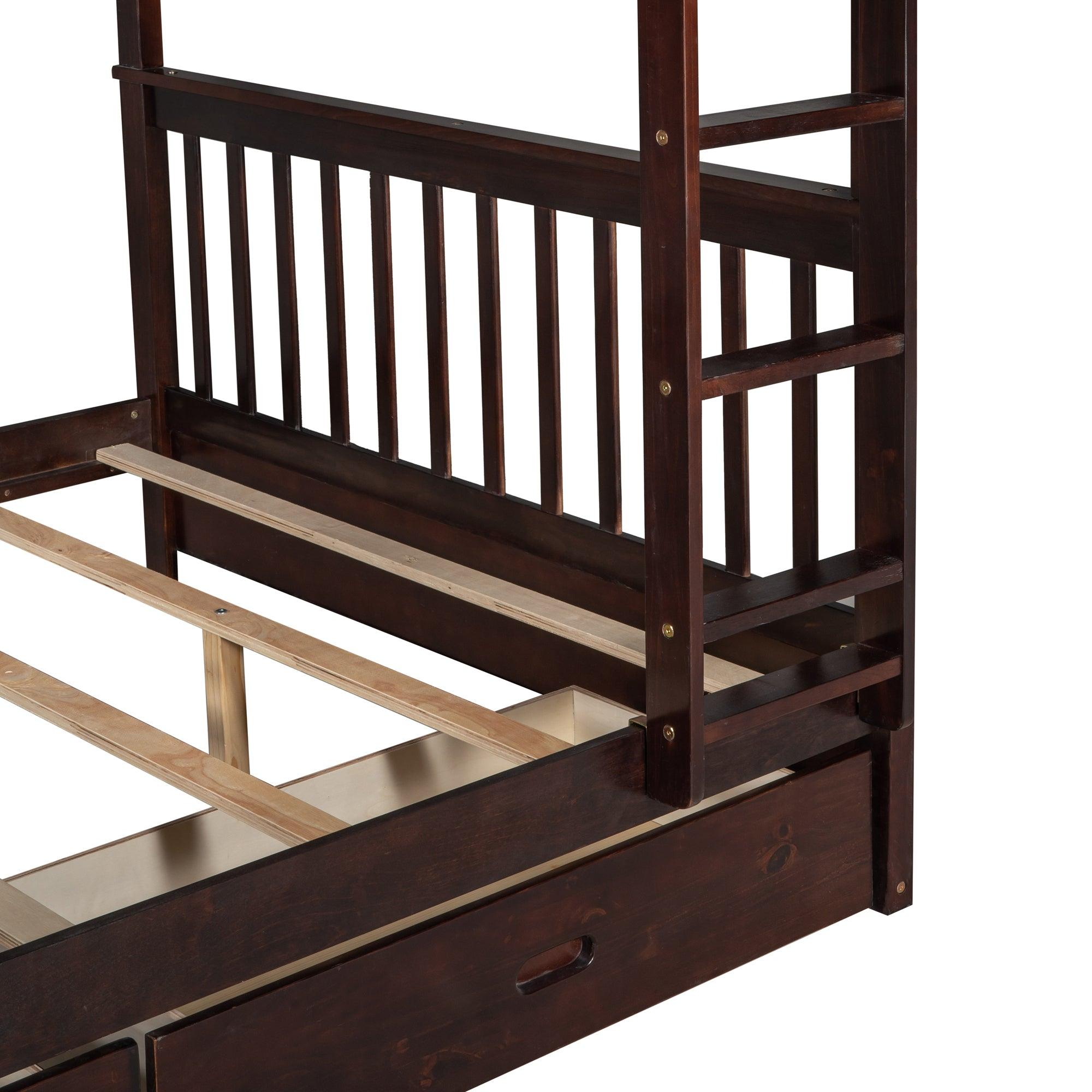 Full-Over-Full Bunk Bed with Ladders and Two Storage Drawers (Espresso)