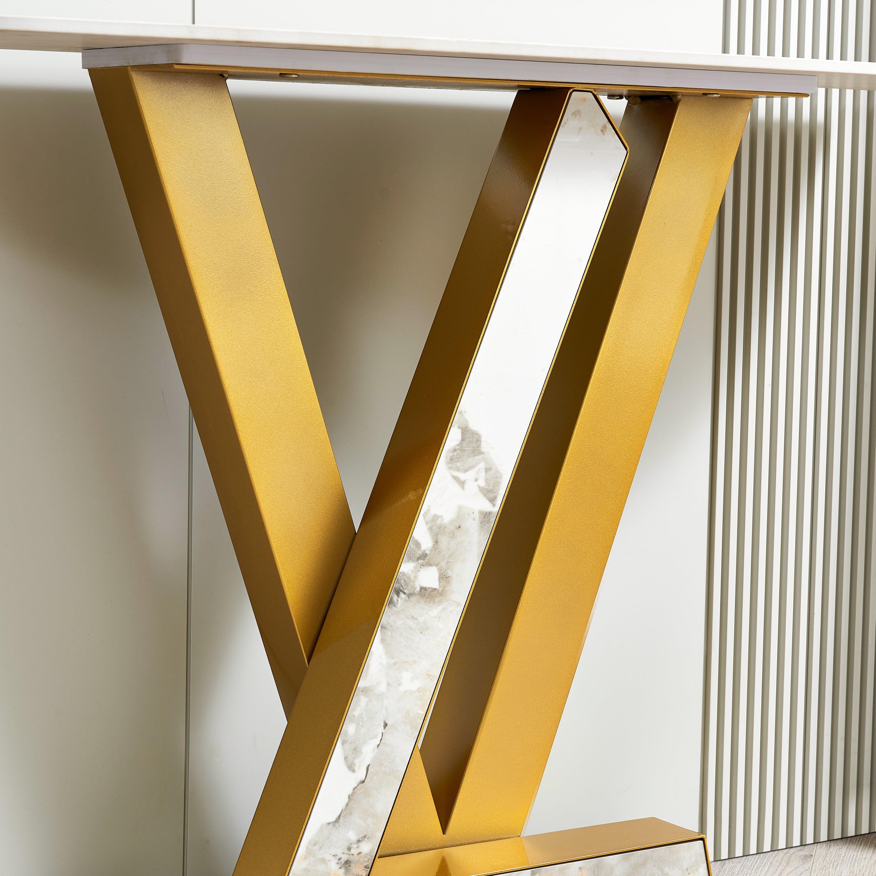 47.2" Modern Console Table, Exquisite shape design, Metal Frame with Adjustable foot pads for Entrance, Corridor, Living room   &   Office.(Gold)