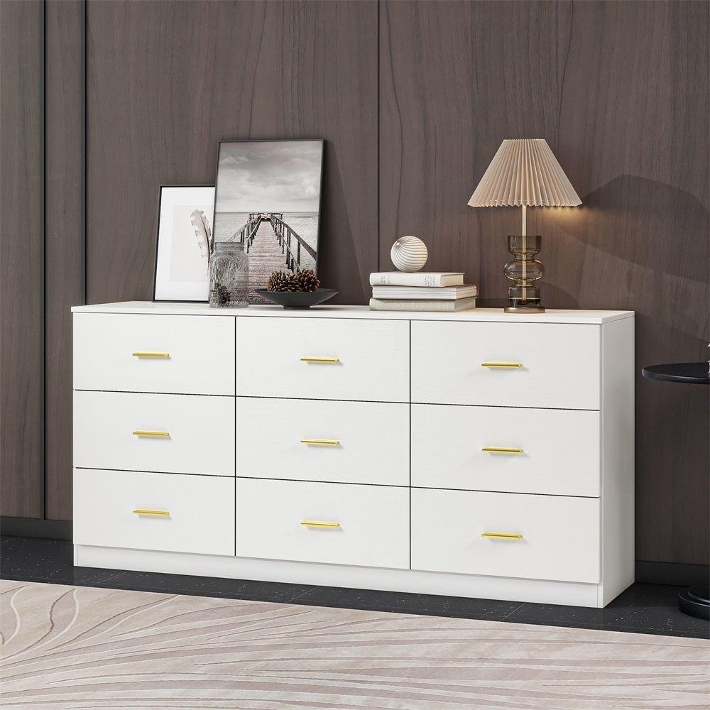 Modern White 9-Drawer Dresser for Bedroom - Ample Storage Wide Chest of Drawers, Sturdy & Safe