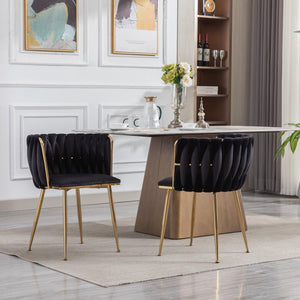 Dining Chair，Thickened fabric chairs with  wood legs，Set of 2，Black