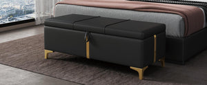 Elegant Upholstered Storage Ottoman, Storage Bench With Metal Legs For Bedroom, Living Room, Fully Assembled Except Legs, Black