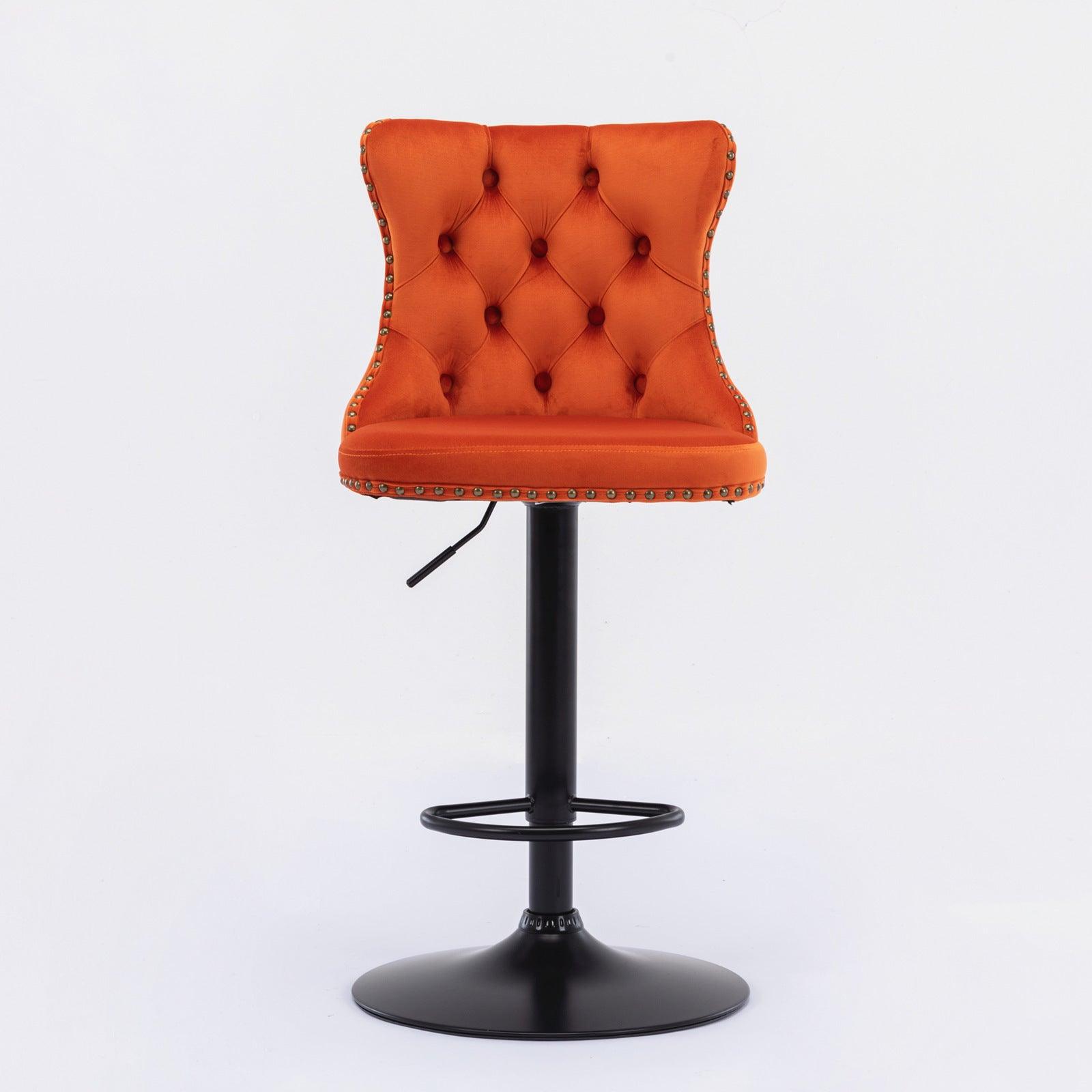 🆓🚛 Swivel Velvet Barstools Adjusatble Seat Height From 25-33 Inch, Modern Upholstered Bar Stools With Backs Comfortable Tufted for Home Pub & Kitchen Island（Orange, Set Of 2）