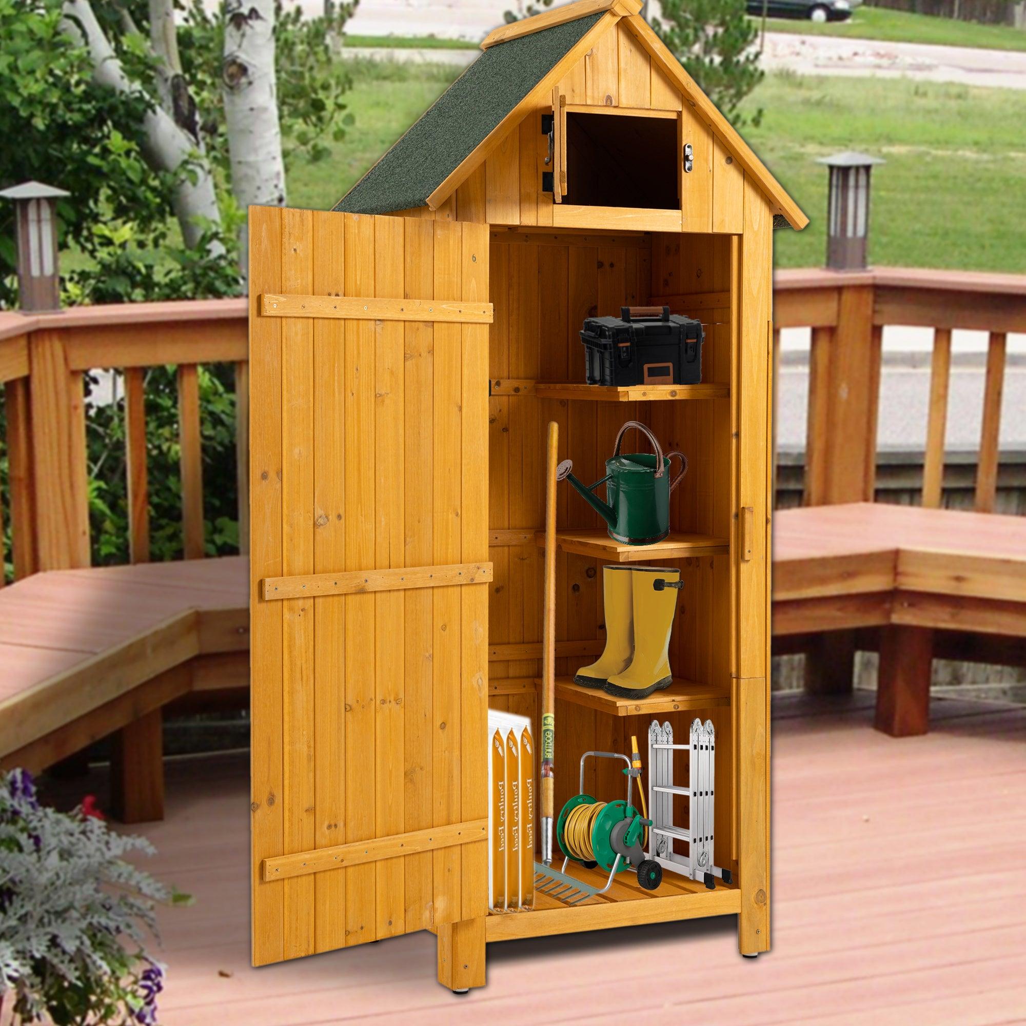 🆓🚛 30.3"L X 21.3"W X 70.5"H Outdoor Storage Cabinet Tool Shed Wooden Garden Shed, Natural