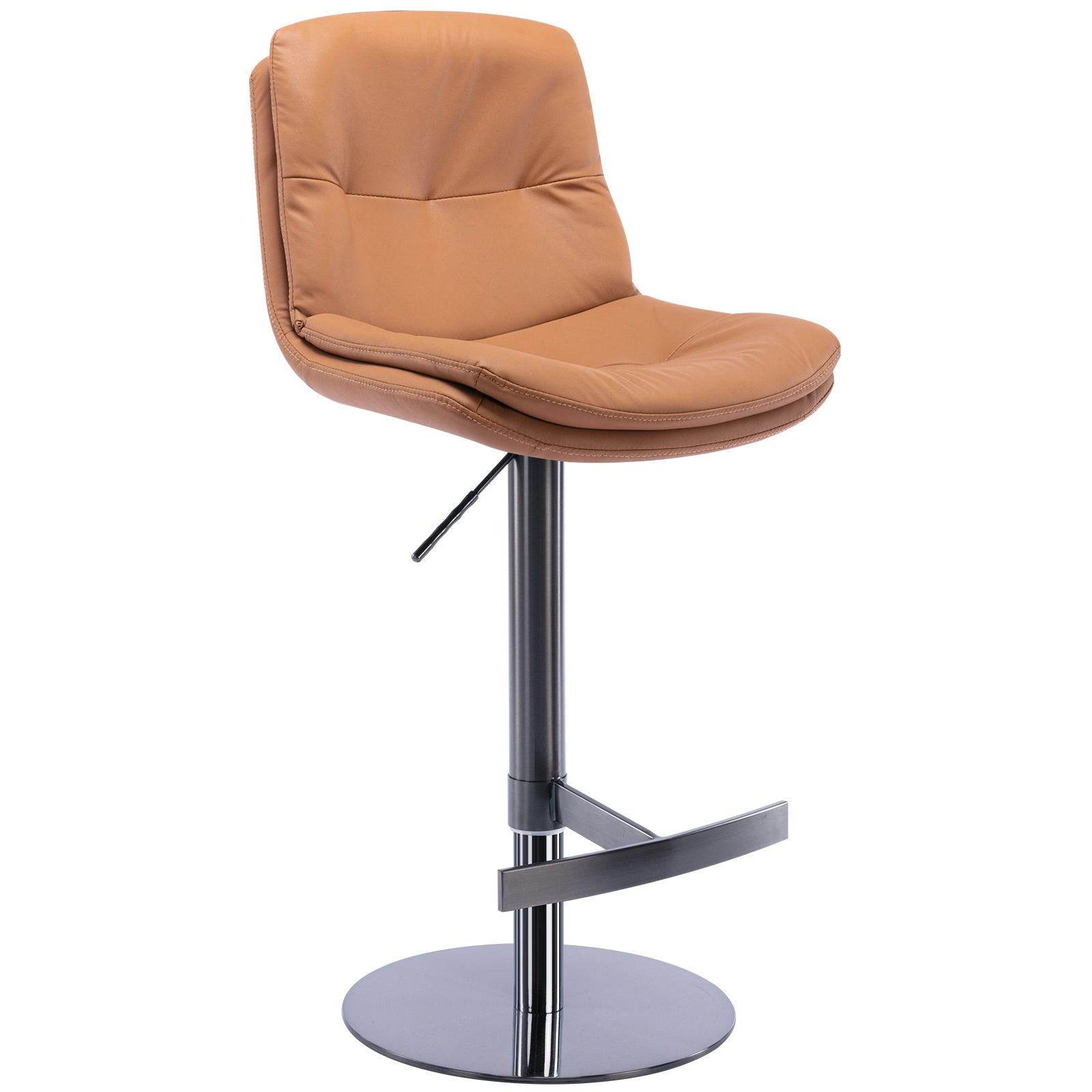 🆓🚛 1 X Swivel Bar Stool Black Titanium Stainless Steel Base & Footrest, Grade, Faux Leather Bar Chair With Backrest, Brown