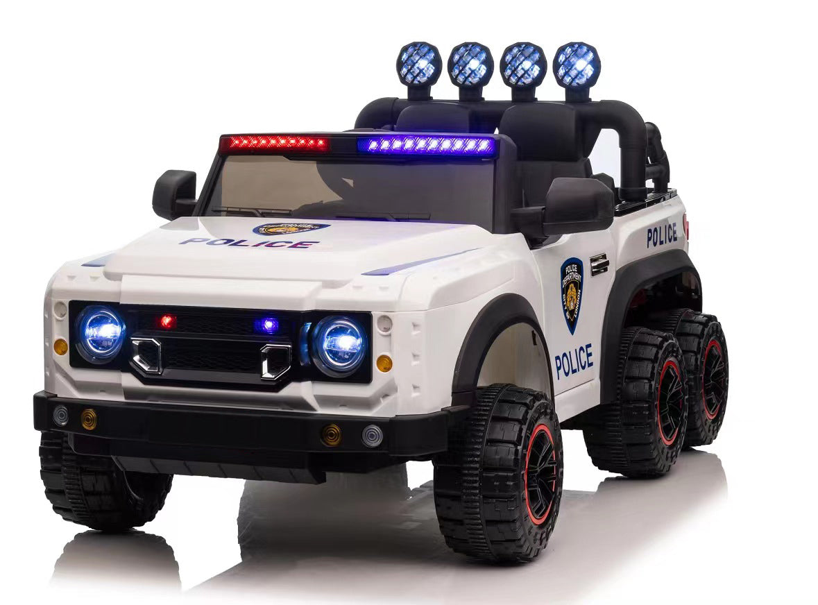 🆓🚛 24V Kids Ride On Police Car W/Parents Remote Control, Anti-Collision Bar, Front& Top Alarm Light Design, Police Car Sticker, Megaphone, Three-Speed, Slow Start, Four Wheel Suspension.