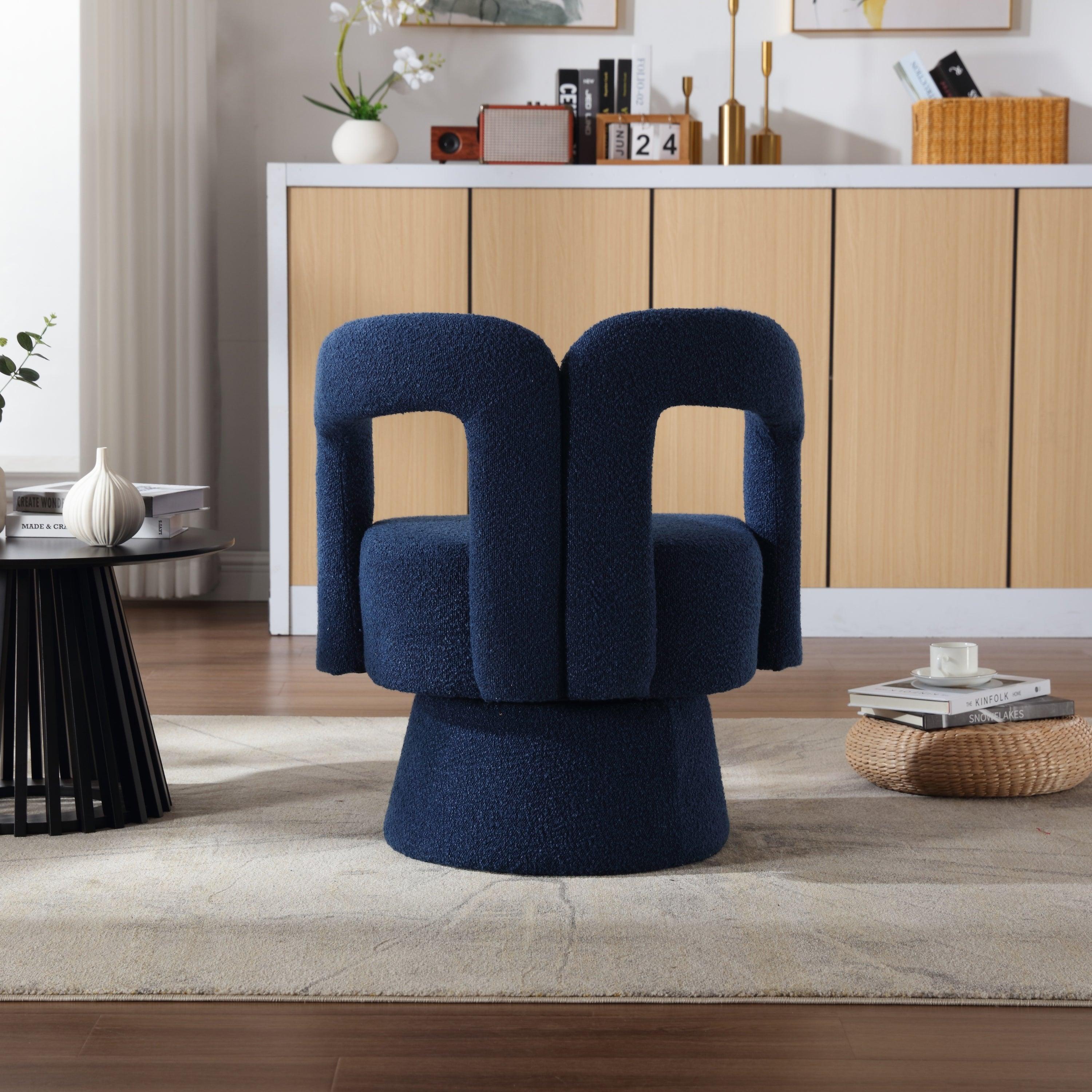 🆓🚛 360 Degree Swivel Cuddle Barrel Boucle Accent Chair, Navy