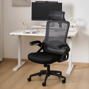 Ergonomic Office Desk Chair, Mesh High Back Computer Chair with Adjustable 3D Headrest & Lumbar Support & Flip-Up Arms Executive/Home/Study/Work Office Desk Chairs with Wheels