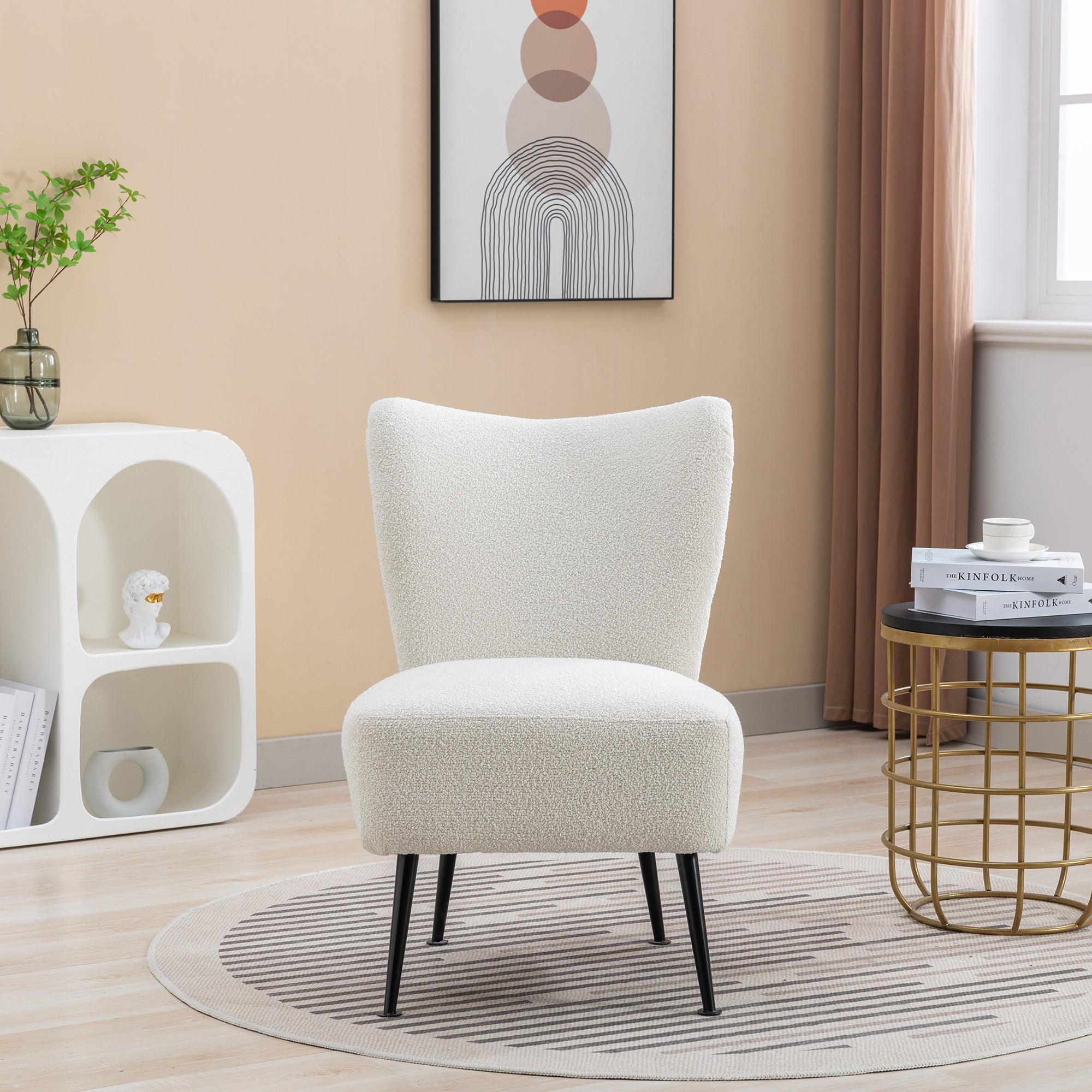 🆓🚛 22.50''W Boucle Upholstered Armless Accent Chair Modern Slipper Chair, Cozy Curved Wingback Armchair, Corner Side Chair for Bedroom Living Room Office Cafe Lounge Hotel, Beige
