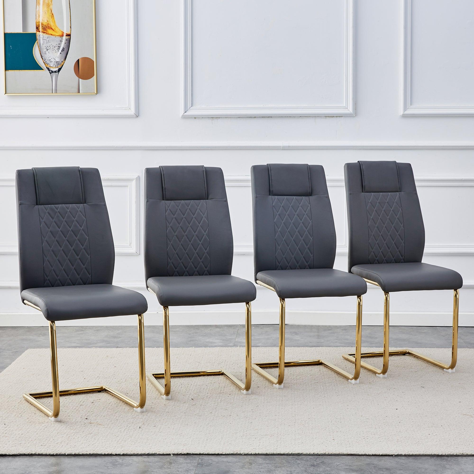 🆓🚛 Modern Dining Chairs, Restaurant Chairs, & Gold Legged Upholstered Chairs Made Of Artificial Leather, Suitable for Kitchens, Living Rooms, Bedrooms, & Offices Set Of 4 Pieces (Gray+Pu )