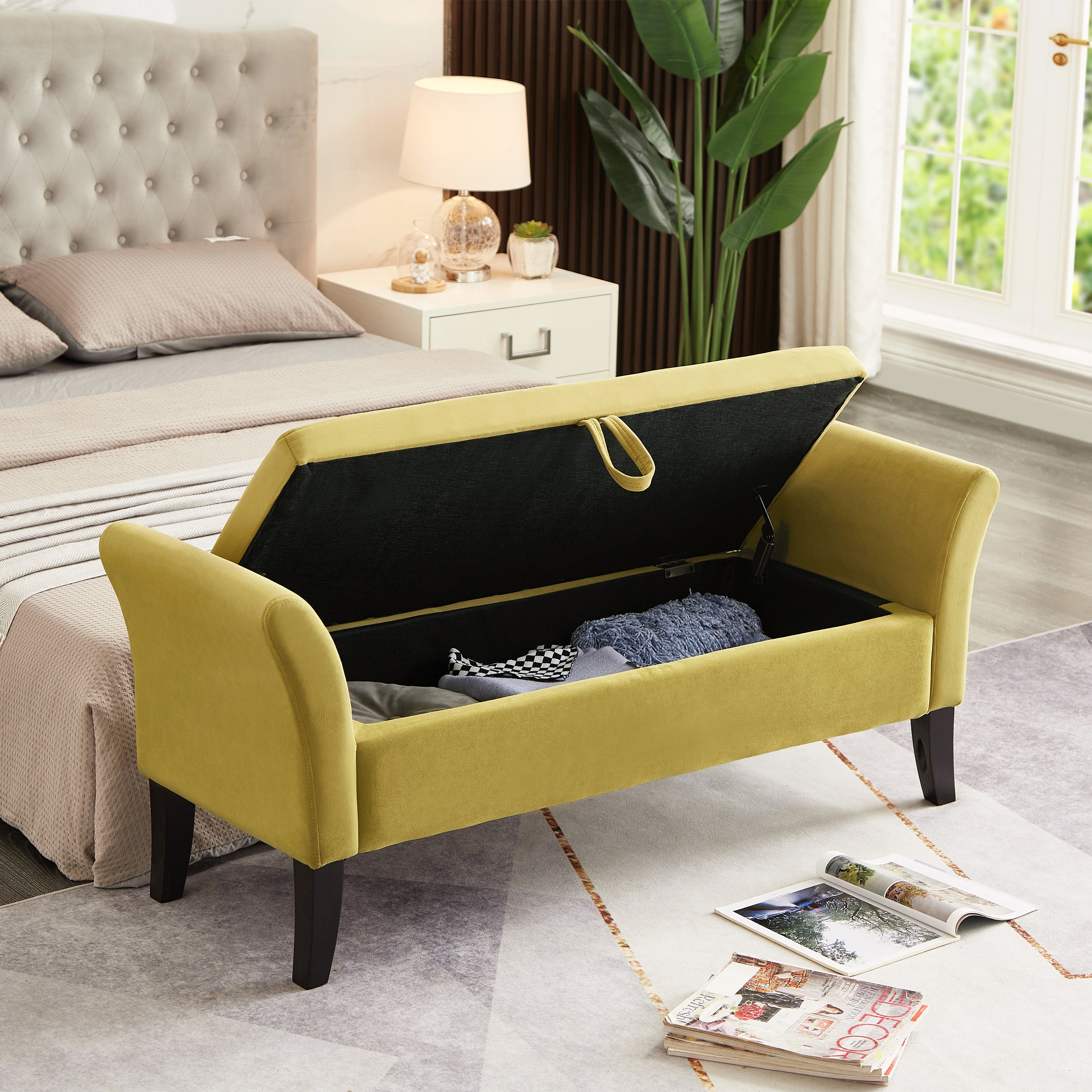 51.5" Bed Bench With Storage, Green Velvet