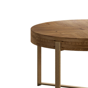 33.86" Modern Retro Splicing Round Coffee Table, Fir Wood Table Top with Gold Cross Legs Base