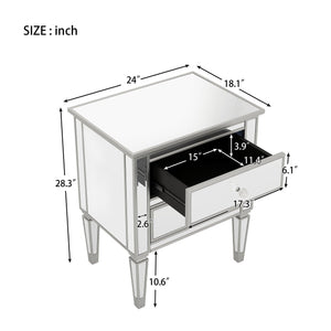 Elegant Mirrored Side Table with 2 Drawers, Modern Silver Finished for Living Room, Hallway, Entryway