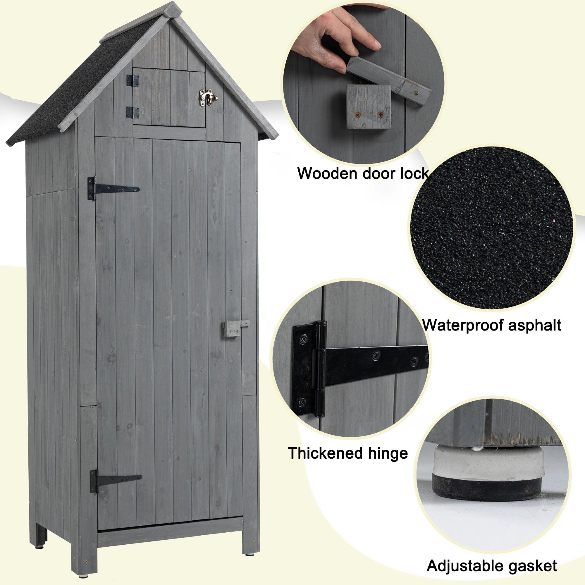 🆓🚛 30.3"L X 21.3"W X 70.5"H Outdoor Storage Cabinet Tool Shed Wooden Garden Shed, Gray