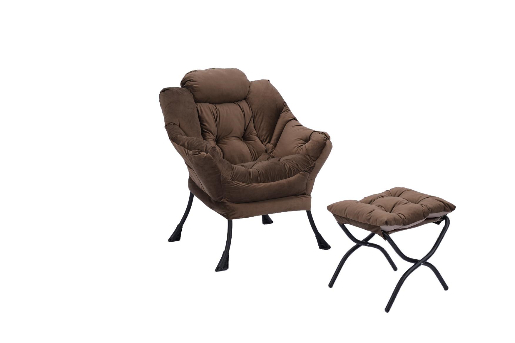 🆓🚛 Modern Cotton Fabric Lazy Chair, Accent Contemporary Lounge Chair, Single Steel Frame Leisure Sofa Chair With Armrests & a Side Pocket (Brown )