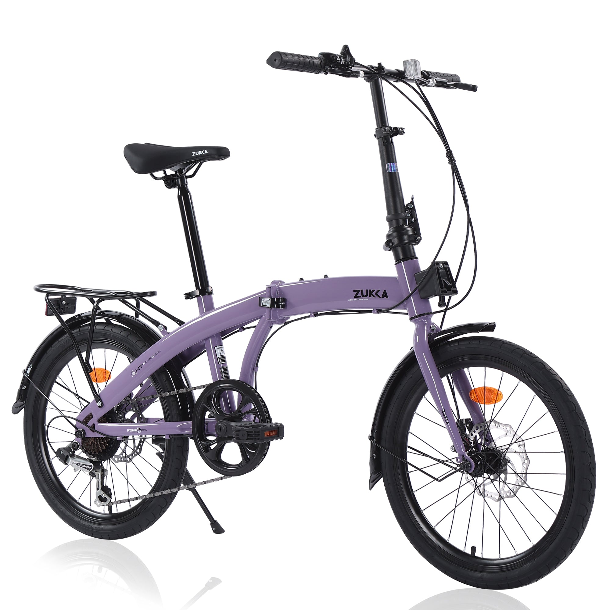 20" Folding Bike Steel Frame 7 Speed City Bike, Purple