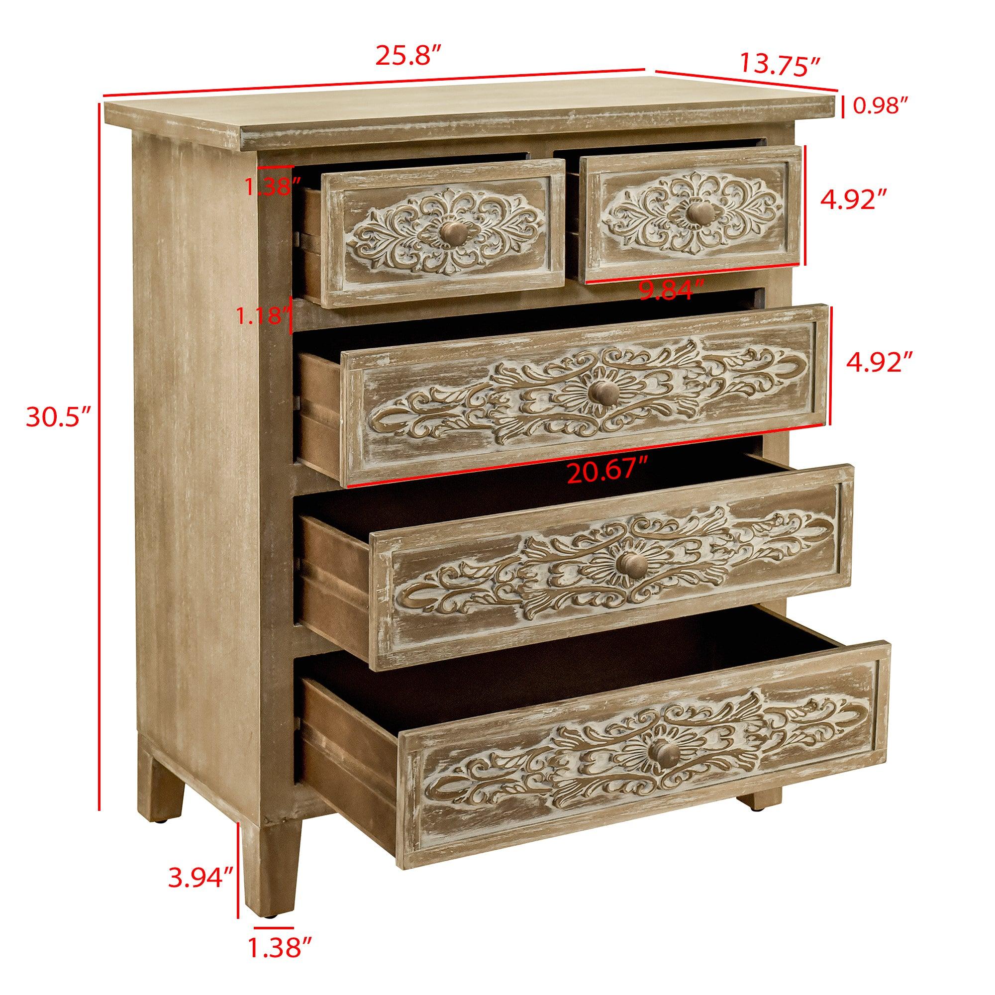 Hand-Carved Accent Drawer With 5 Drawers - Traditional Craftsmanship And Functionality Combined