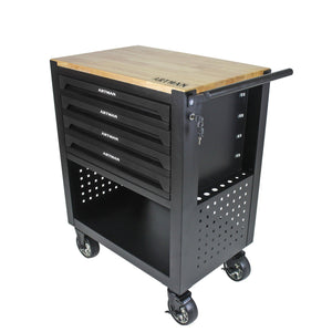 4 DRAWERS MULTIFUNCTIONAL TOOL CART WITH WHEELS AND WOODEN TOP-BLACK LamCham