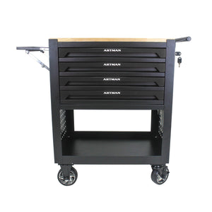 4 DRAWERS MULTIFUNCTIONAL TOOL CART WITH WHEELS AND WOODEN TOP-BLACK LamCham