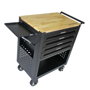 4 DRAWERS MULTIFUNCTIONAL TOOL CART WITH WHEELS AND WOODEN TOP-BLACK LamCham