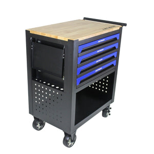 4 DRAWERS MULTIFUNCTIONAL TOOL CART WITH WHEELS AND WOODEN TOP-BLUE LamCham