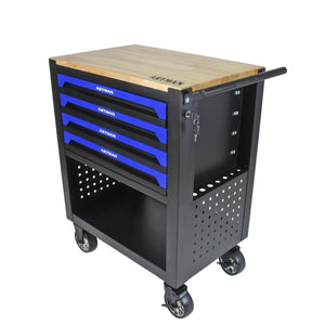 4 DRAWERS MULTIFUNCTIONAL TOOL CART WITH WHEELS AND WOODEN TOP-BLUE LamCham