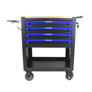 4 DRAWERS MULTIFUNCTIONAL TOOL CART WITH WHEELS AND WOODEN TOP-BLUE LamCham