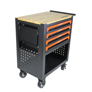 4 DRAWERS MULTIFUNCTIONAL TOOL CART WITH WHEELS AND WOODEN TOP-ORANGE LamCham