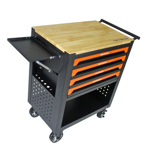 4 DRAWERS MULTIFUNCTIONAL TOOL CART WITH WHEELS AND WOODEN TOP-ORANGE LamCham