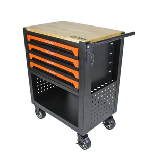 4 DRAWERS MULTIFUNCTIONAL TOOL CART WITH WHEELS AND WOODEN TOP-ORANGE LamCham