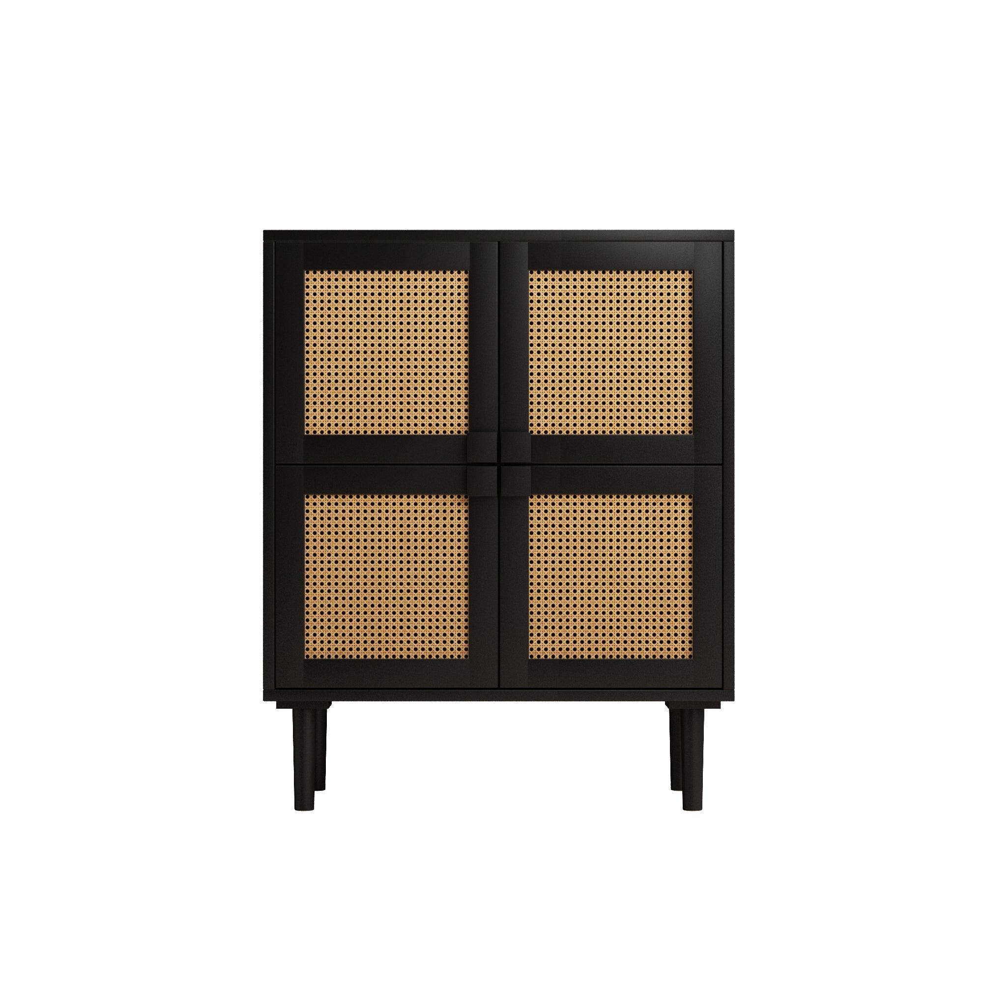 4-Doors Rattan Mesh Storage Cabinet, Shoe Cabinet with Eight Storage Spaces, for Entryway, Living Room, Hallway (Black) LamCham