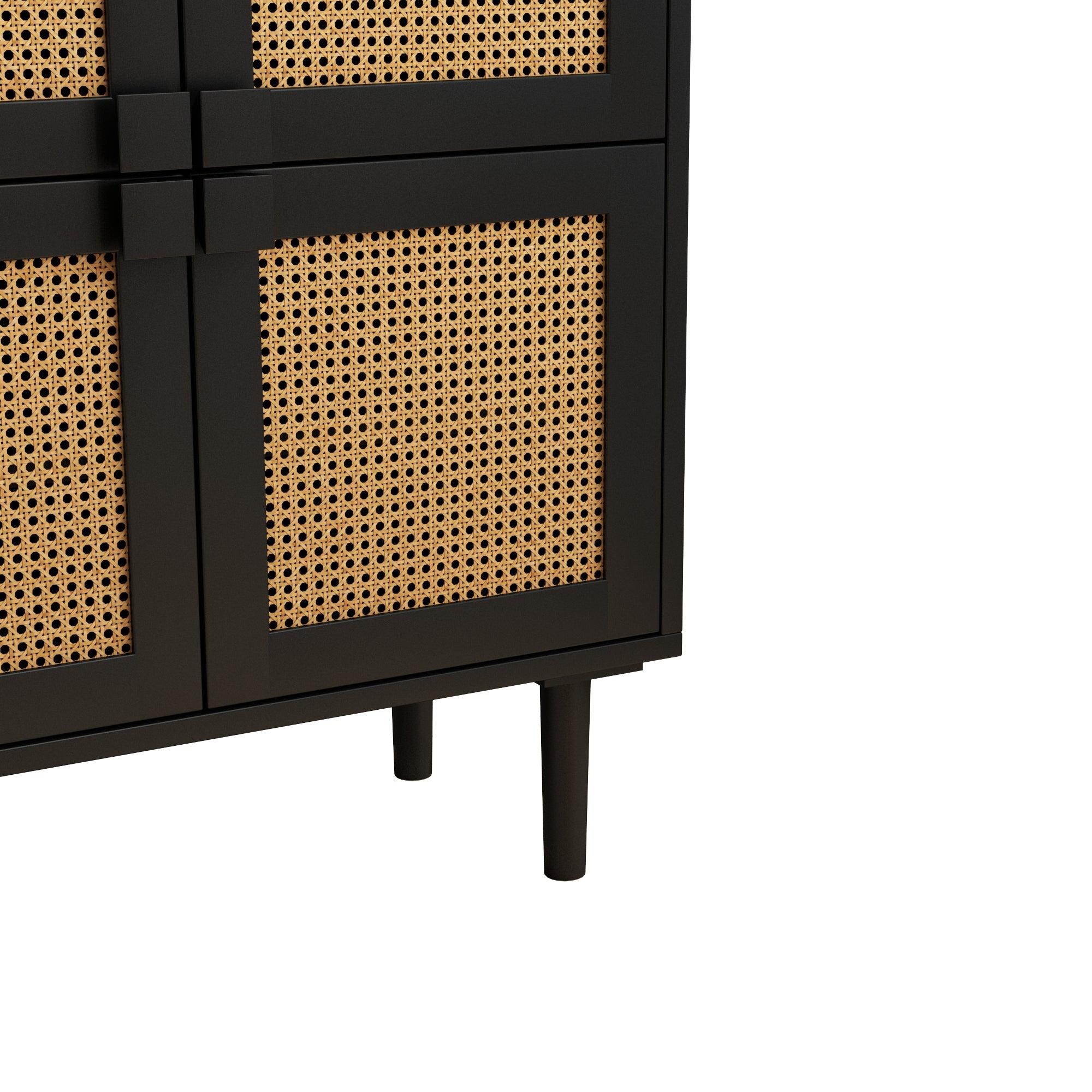 4-Doors Rattan Mesh Storage Cabinet, Shoe Cabinet with Eight Storage Spaces, for Entryway, Living Room, Hallway (Black) LamCham