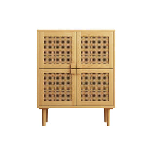 4-Doors Rattan Mesh Storage Cabinet, Shoe Cabinet with Eight Storage Spaces, for Entryway, Living Room, Hallway (Natural) LamCham