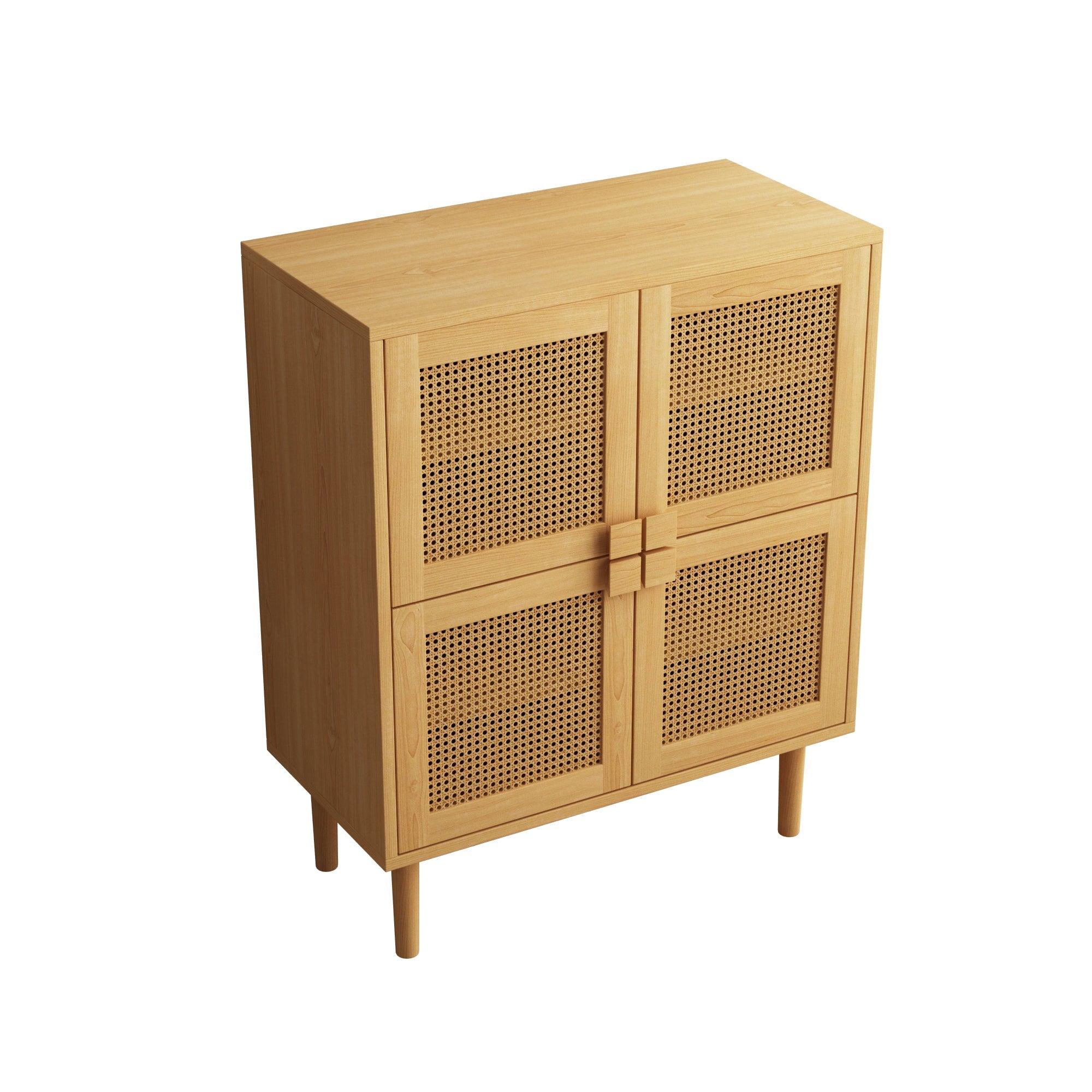 4-Doors Rattan Mesh Storage Cabinet, Shoe Cabinet with Eight Storage Spaces, for Entryway, Living Room, Hallway (Natural) LamCham