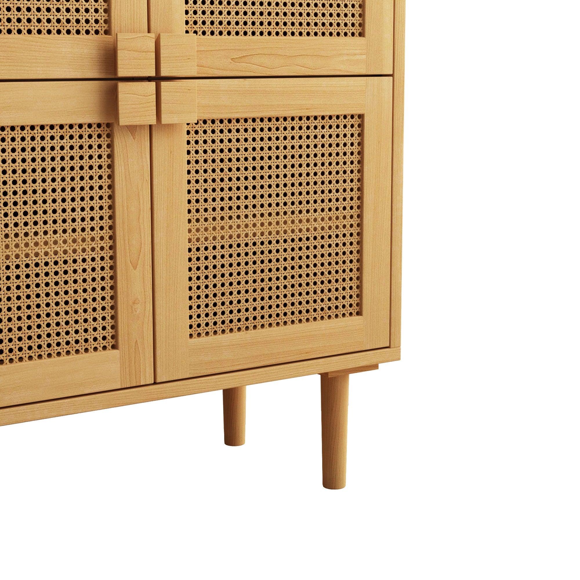 4-Doors Rattan Mesh Storage Cabinet, Shoe Cabinet with Eight Storage Spaces, for Entryway, Living Room, Hallway (Natural) LamCham