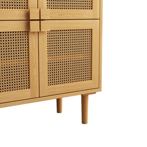 4-Doors Rattan Mesh Storage Cabinet, Shoe Cabinet with Eight Storage Spaces, for Entryway, Living Room, Hallway (Natural) LamCham