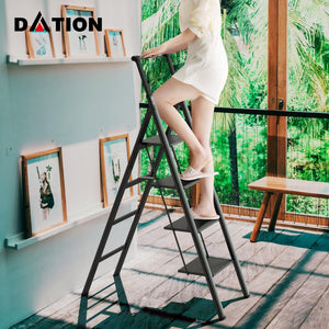 4 Step Ladder, Retractable Handgrip Folding Step Stool With Anti-Slip Wide Pedal, Aluminum Step Ladders 4 Steps, 300Lbs Safety Household Ladder LamCham