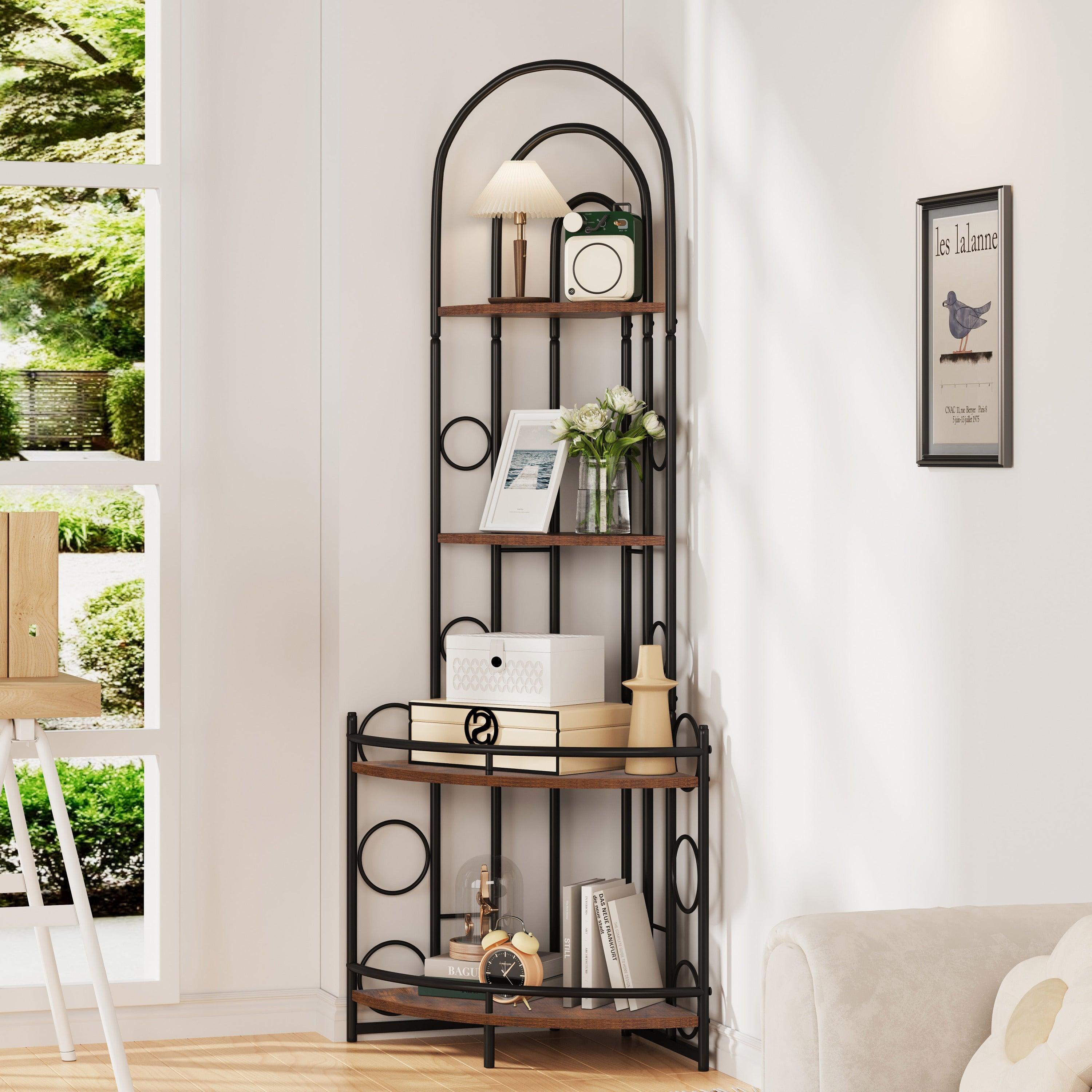 4-Tier Corner Bookshelf, Modern Style, Plant Stand with Metal Frame LamCham
