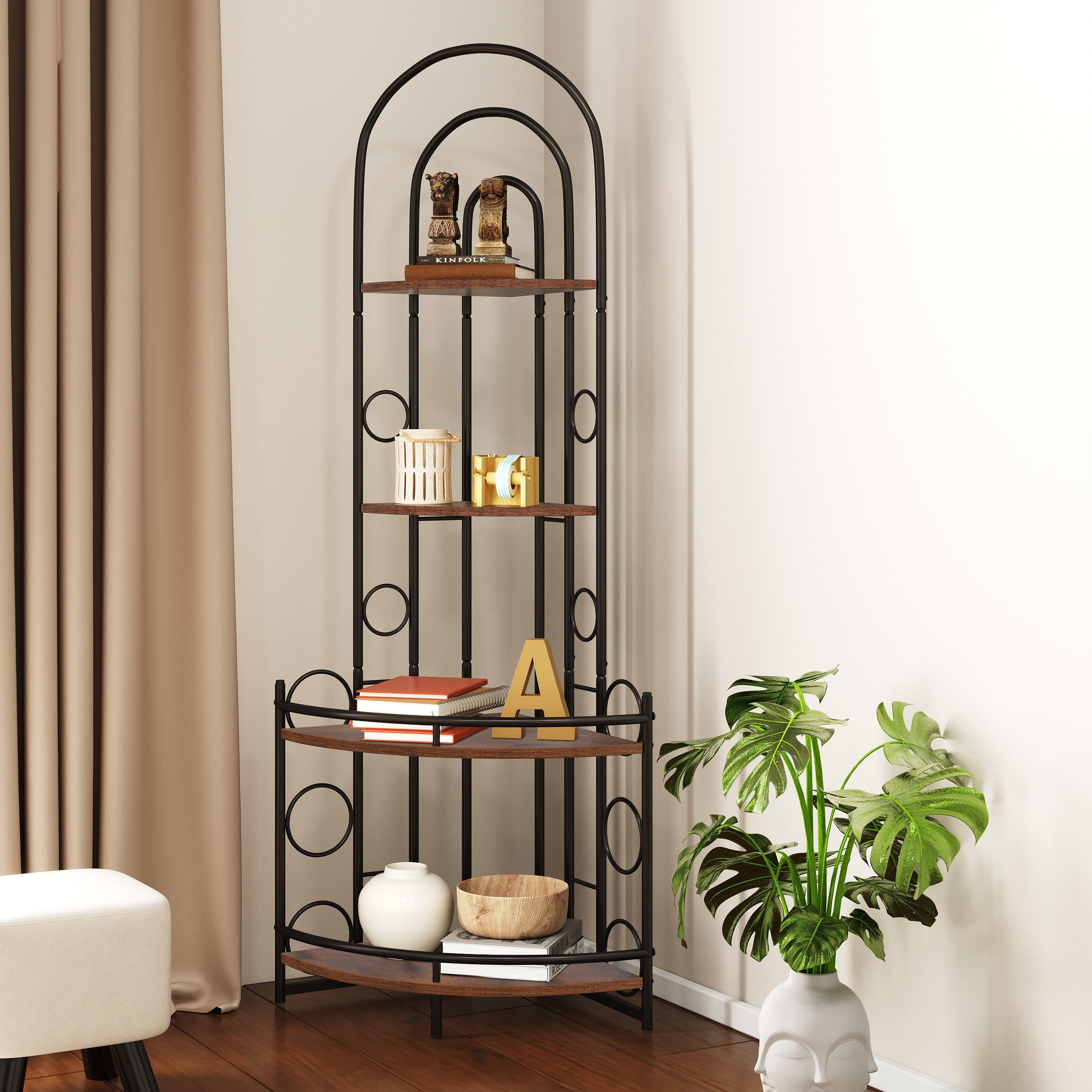 4-Tier Corner Bookshelf, Modern Style, Plant Stand with Metal Frame LamCham