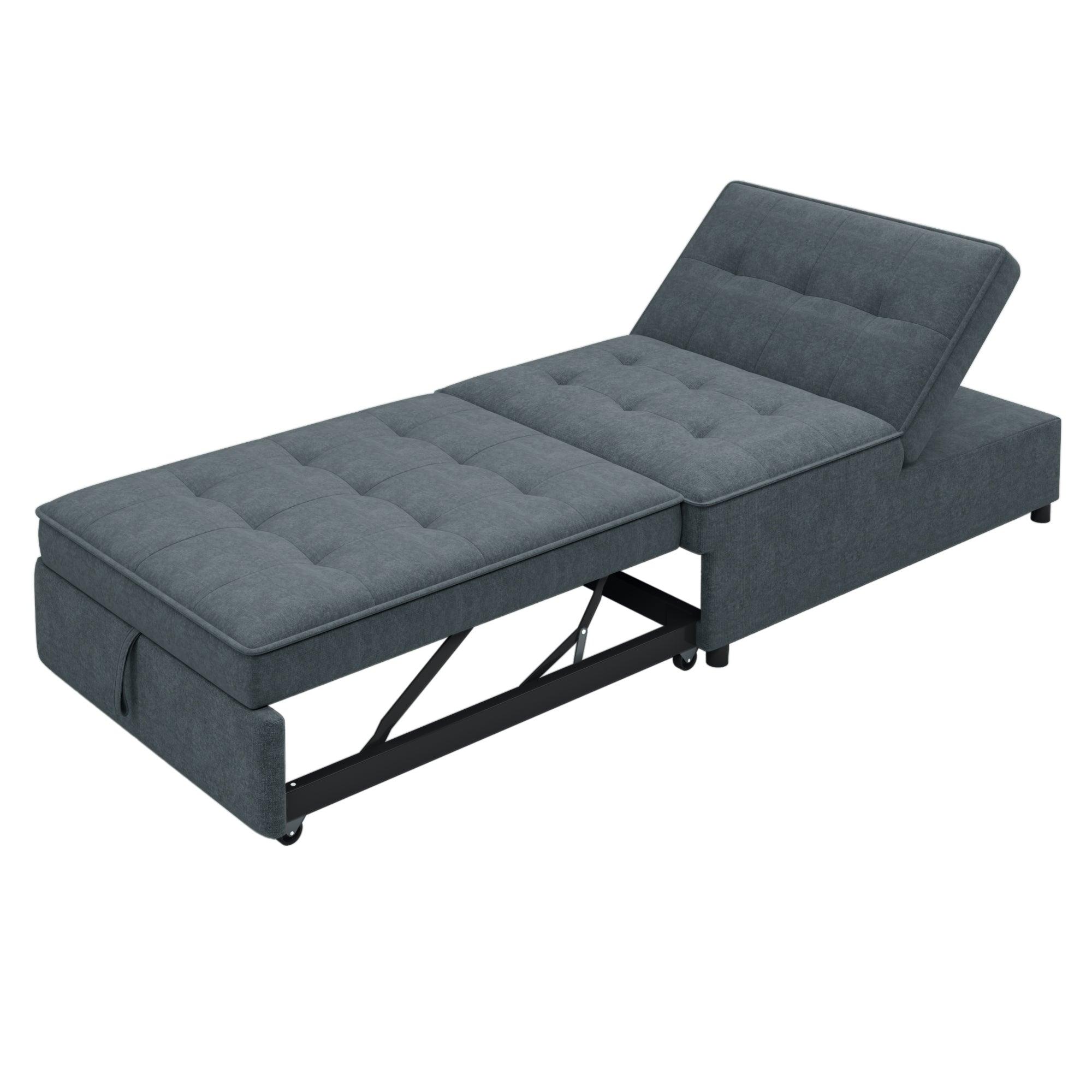 4-in-1 Sofa Bed, Chair Bed, Multi-Function Folding Ottoman Bed with Storage Pocket and USB Port, Deep Blue LamCham