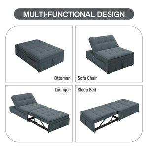 4-in-1 Sofa Bed, Chair Bed, Multi-Function Folding Ottoman Bed with Storage Pocket and USB Port, Deep Blue LamCham