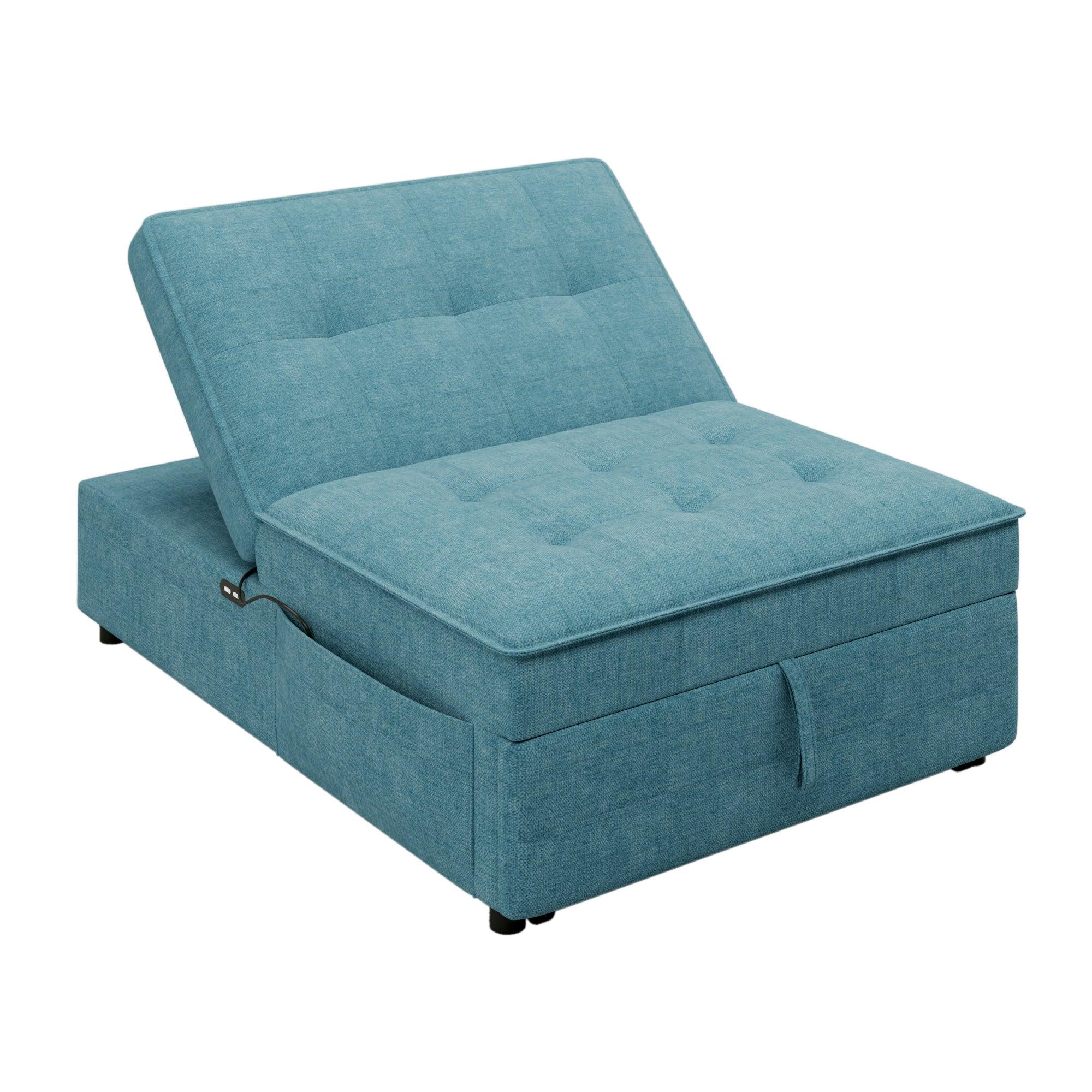 4-in-1 Sofa Bed, Chair Bed, Multi-Function Folding Ottoman Bed with Storage Pocket and USB Port, Teal LamCham