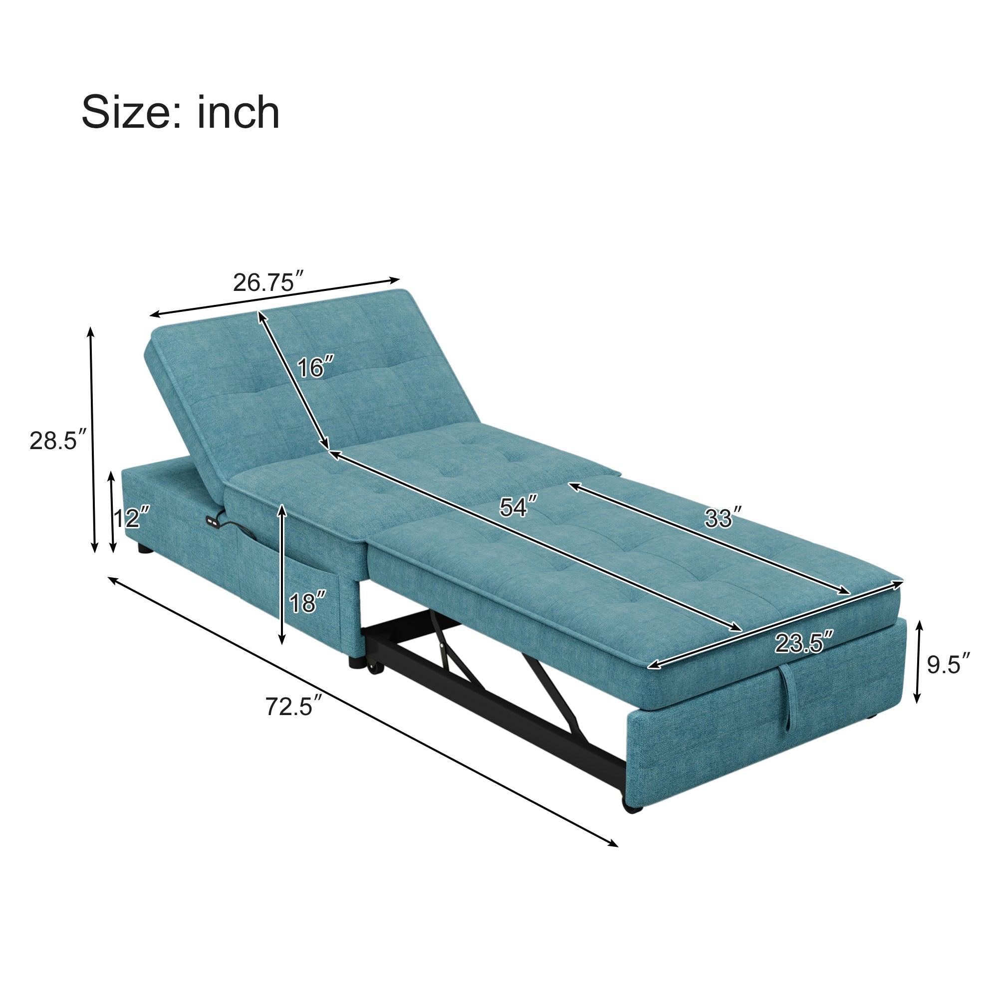 4-in-1 Sofa Bed, Chair Bed, Multi-Function Folding Ottoman Bed with Storage Pocket and USB Port, Teal LamCham