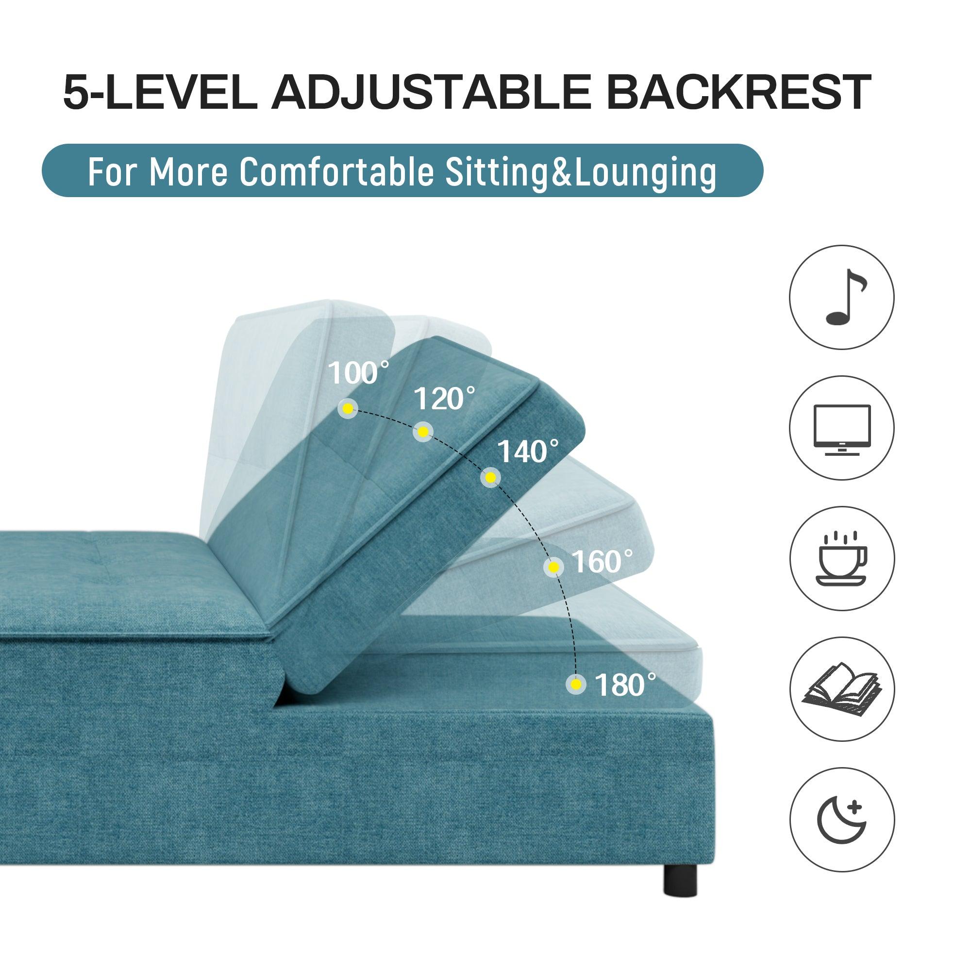 4-in-1 Sofa Bed, Chair Bed, Multi-Function Folding Ottoman Bed with Storage Pocket and USB Port, Teal LamCham