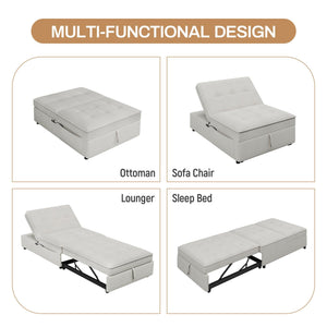 4-in-1 Sofa Bed, Chair Bed, Multi-Function Folding Ottoman Bed with Storage Pocket and USB Port for Small Room Apartment, Living Room, Bedroom, Hallway, Beige LamCham