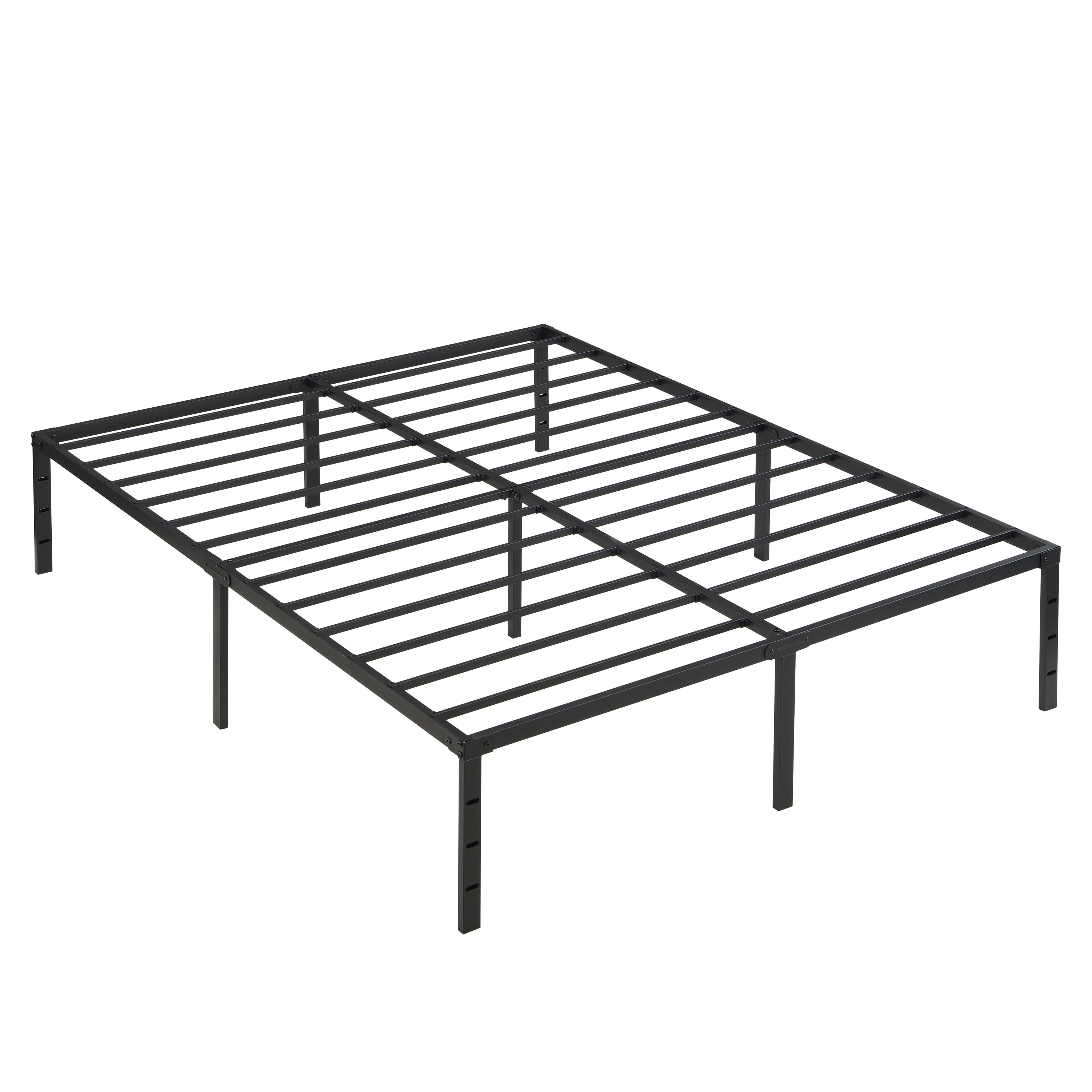 Queen Size Heavy Duty Metal Bed Frame with Quiet Support, Black, Reinforced Steel Construction
