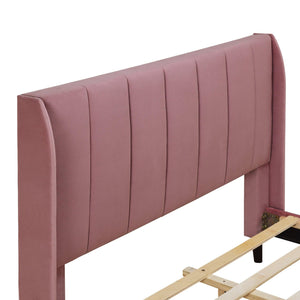 Full Size Upholstered Platform Bed, Velvet, Pink