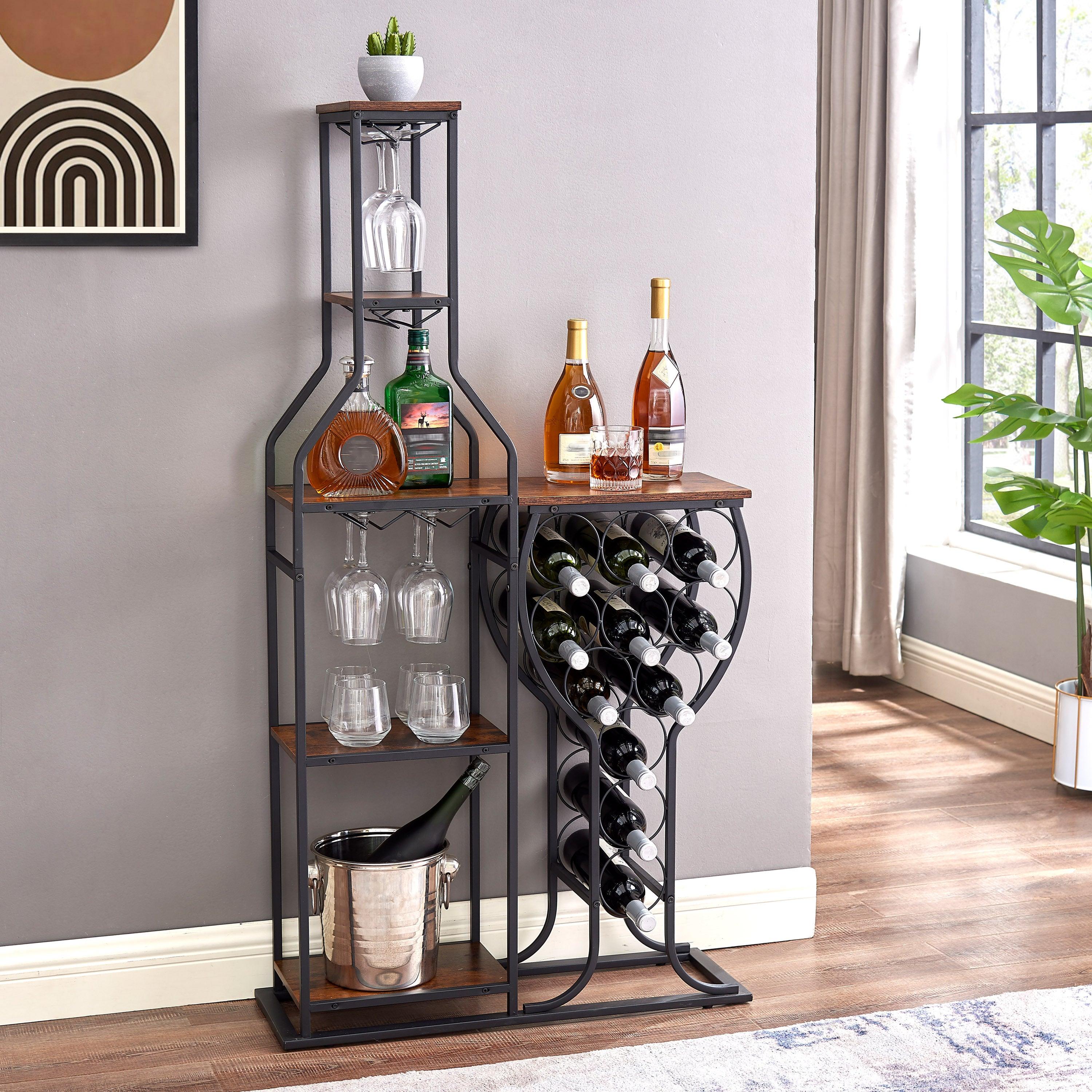 🆓🚛 15 Tier Freestanding Wine Rack With Hanging Wine Glass Holder and Storage Shelves