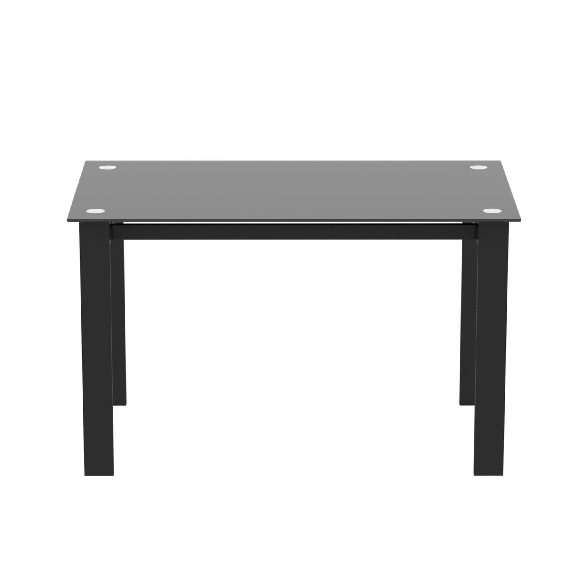 🆓🚛 Modern Tempered Glass Black Dining Table, Simple Rectangular Metal Table Legs Living Room Kitchen Table