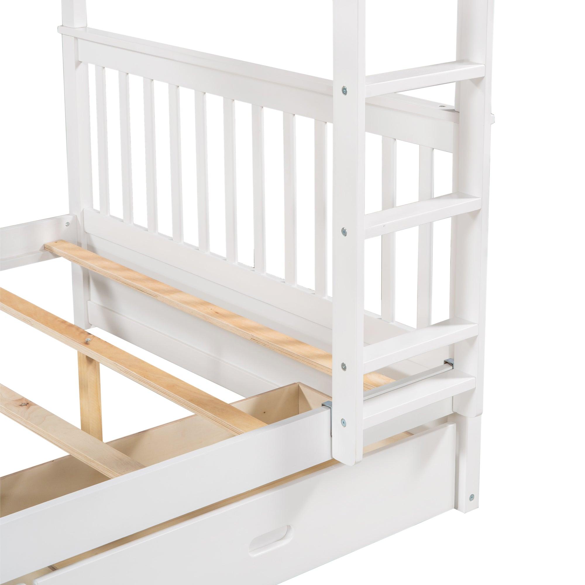 Full-Over-Full Bunk Bed with Ladders and Two Storage Drawers (White)